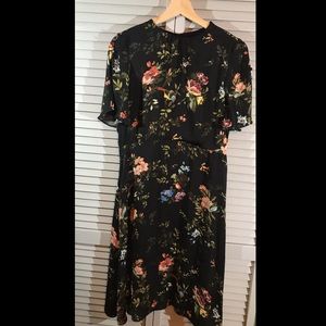 H&M black floral midi length dress